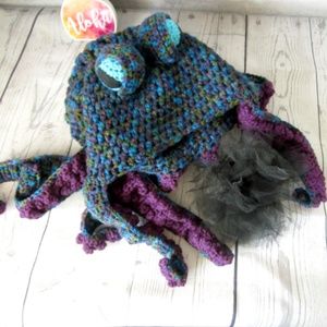 Octopus Hat Unisex Dk Blue & Purple OOAK NWOT